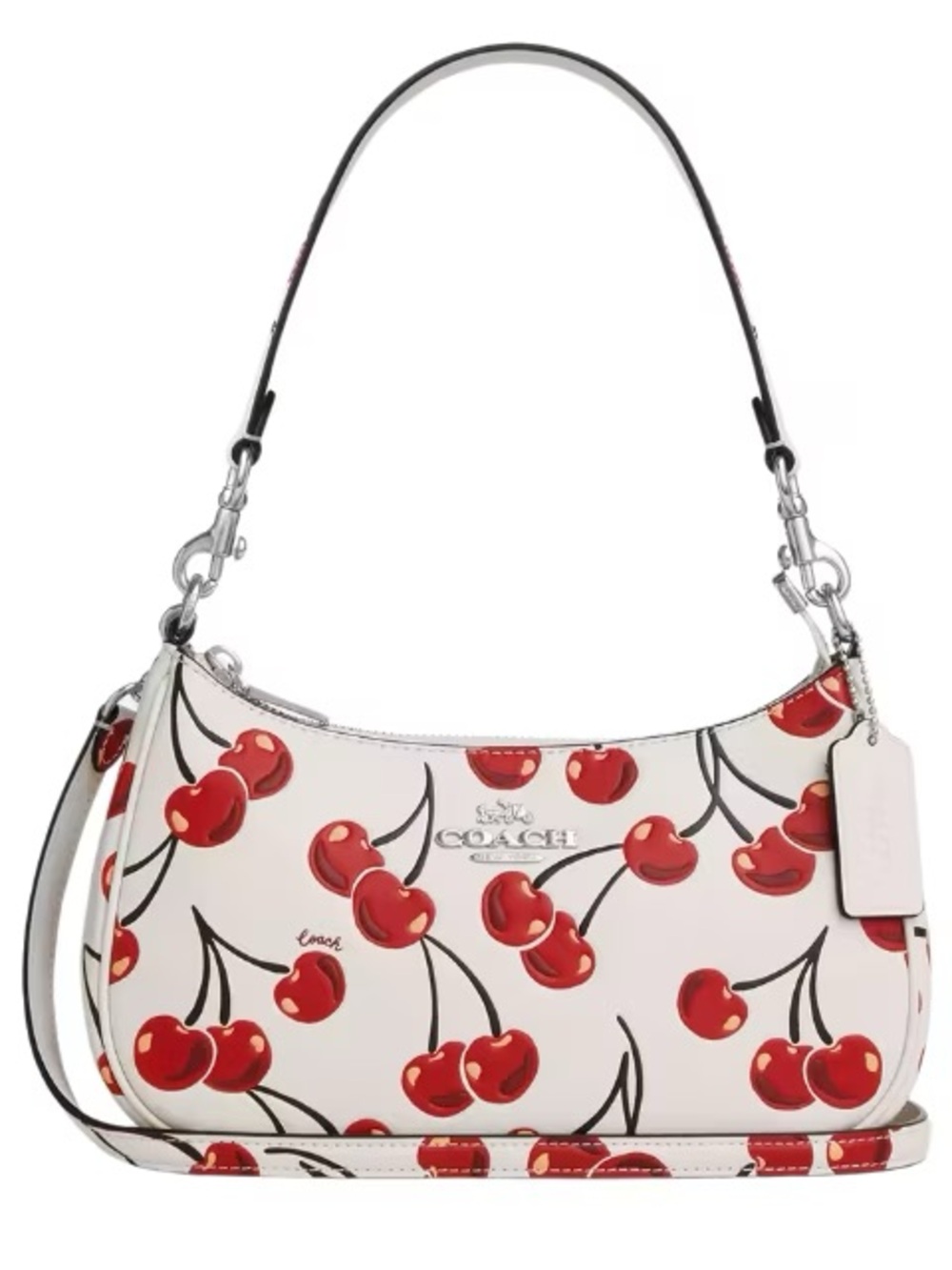 Coach White Leather Shoulder Bag with Red Cherry Print